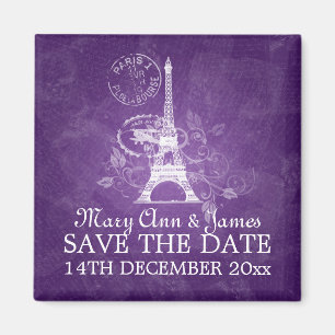 Elegant Save The Date Romantic Paris Purple Magnet