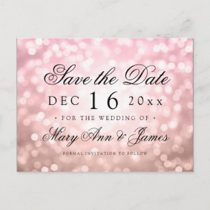 Elegant Save The Date Rose Blush Pink Lights Announcement Postcard