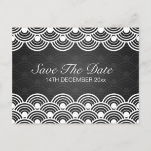 Elegant Save The Date Scalloped Pattern Black Announcement Postcard