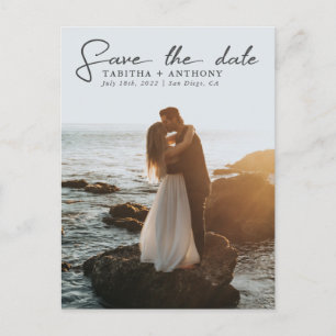 Elegant Save the Date Script with Photo Announcement Postcard