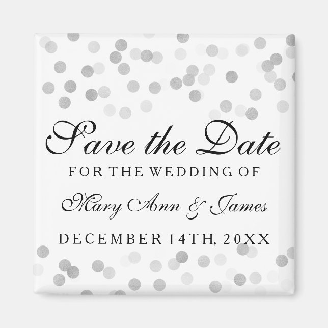 Elegant Save The Date Silver Foil Glitter Lights Magnet (Front)