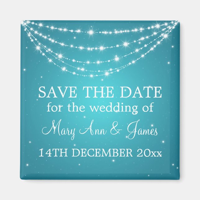 Elegant Save The Date Sparkling Chain Blue Magnet (Front)