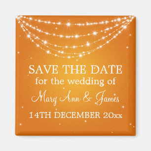 Elegant Save The Date Sparkling Chain Orange Magnet