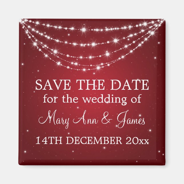 Elegant Save The Date Sparkling Chain Red Magnet (Front)