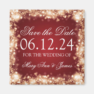 Elegant Save The Date Sparkling Lights Gold Magnet