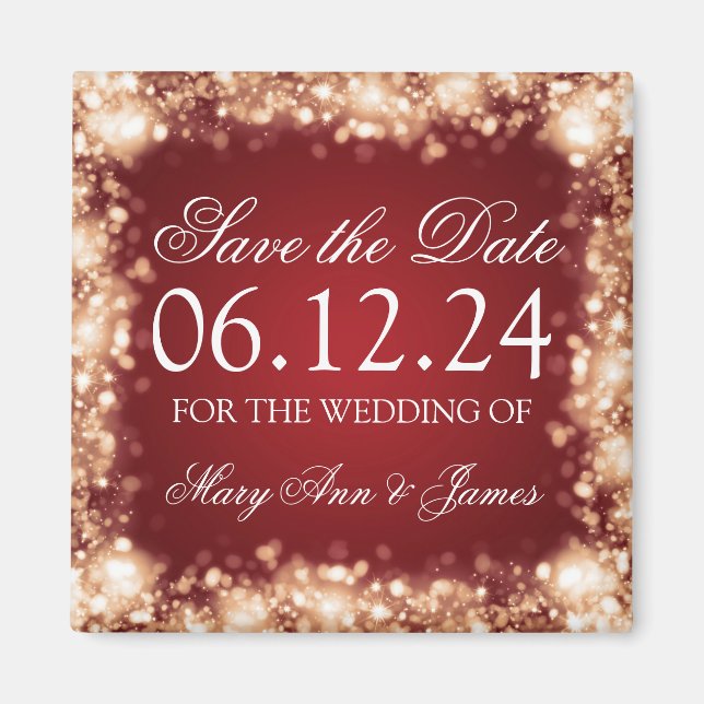 Elegant Save The Date Sparkling Lights Gold Magnet (Front)