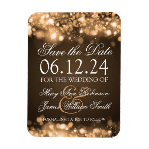 Elegant Save The Date Sparkling Lights Gold Magnet