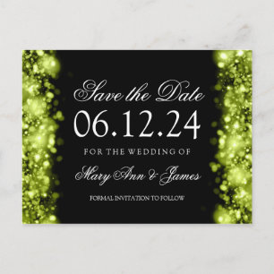 Elegant Save The Date Sparkling Lights Lime Black Announcement Postcard