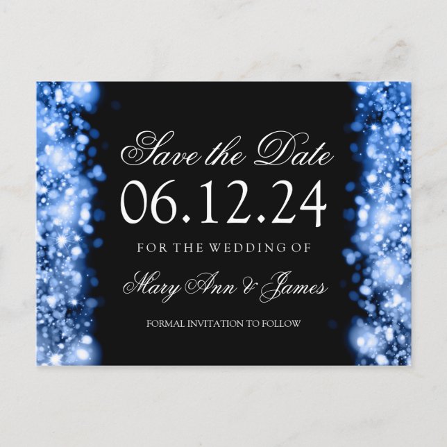 Elegant Save The Date Sparkling Lights Sapphire Announcement Postcard (Front)