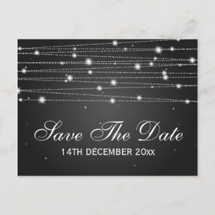 Elegant Save The Date Sparkling Lines Black Announcement Postcard