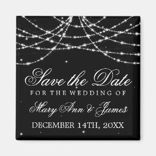 Elegant Save The Date Sparkling String Black Magnet