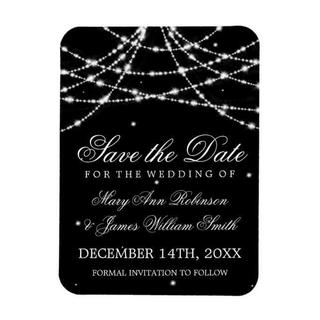Elegant Save The Date Sparkling String Black Magnet (Vertical)