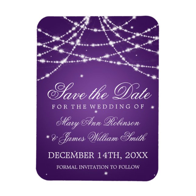 Elegant Save The Date Sparkling String Purple Magnet (Vertical)