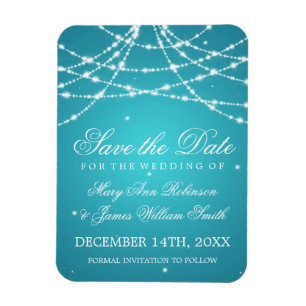 Elegant Save The Date Sparkling String Turquoise Magnet