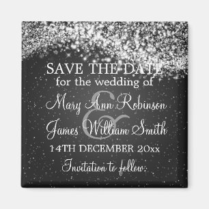 Elegant Save The Date Sparkling Wave Black Magnet