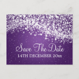 Elegant Save The Date Sparkling Wave Purple Announcement Postcard