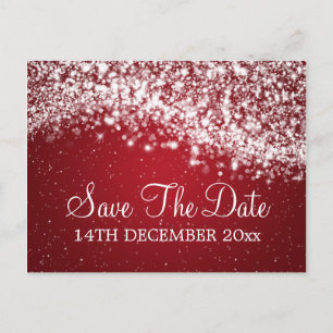 Elegant Save The Date Sparkling Wave Red Announcement Postcard