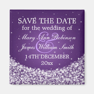 Elegant Save The Date Star Sparkle Purple Magnet