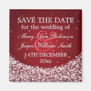 Elegant Save The Date Star Sparkle Red Magnet