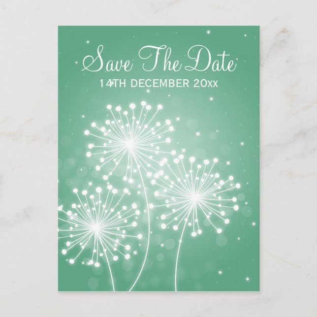 Elegant Save The Date Summer Sparkle Mint Green Announcement Postcard (Front)