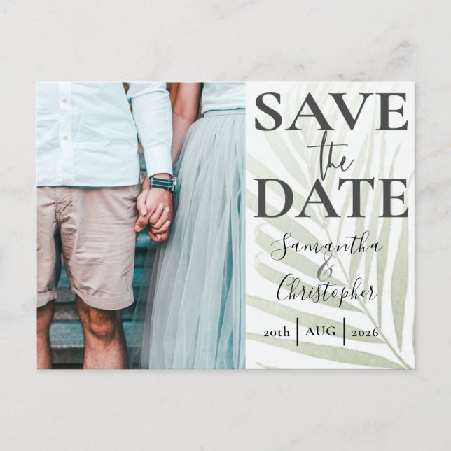 Elegant Save the Date Tropical Photo Wedding Announcement Postcard (Front)