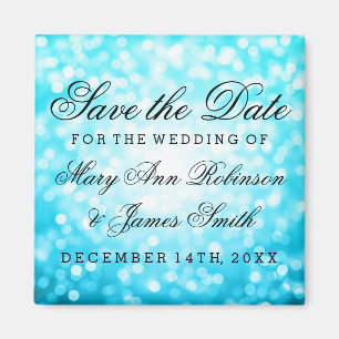 Elegant Save The Date Turquoise Glitter Lights Magnet