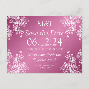 Elegant Save The Date Vintage Swirls 2 Pink Announcement Postcard
