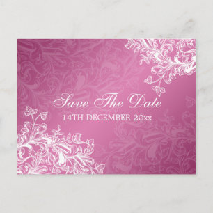 Elegant Save The Date Vintage Swirls Pink Announcement Postcard