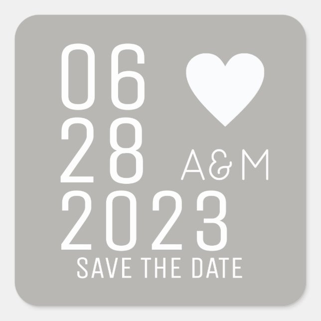 elegant "save the date" wedding love grey  square sticker (Front)