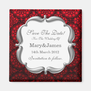 Elegant Save The Date Wedding Mod Lace Red Magnet