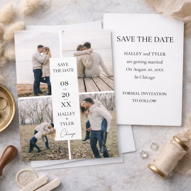 Elegant Save the Date Wedding Photo Collage Invitation (Creator Uploaded)