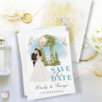 Elegant Save the Date with Bride and Groom Gazebo
