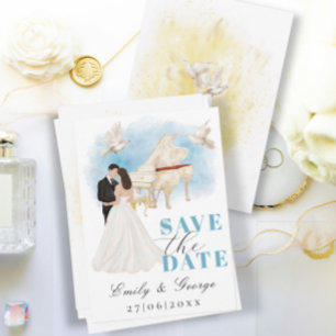 Elegant Save the Date with Bride & Groom Piano Invitation