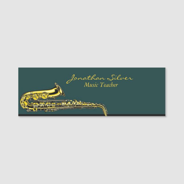 Elegant Saxophone Music Teacher Name Tag (Front)