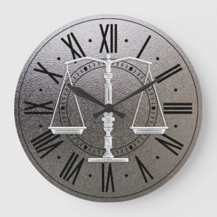Elegant Scales of Justice   Graphic Metallic Large Clock