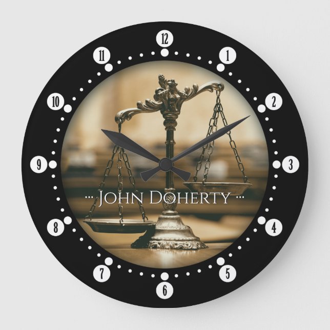 Elegant Scales of Justice | Lawyers Name Large Clock (Front)