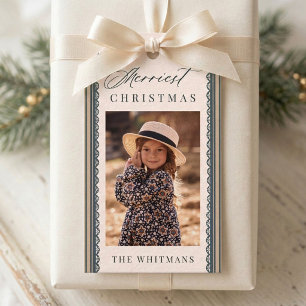 Elegant Scallop Lace Border Christmas Photo Gift Tags