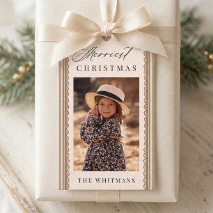 Elegant Scallop Lace Border Christmas Photo Gift Tags