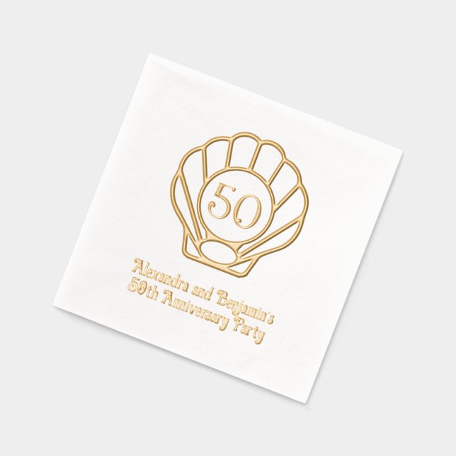 Elegant Scallop Shell Seashell Anniversary Party 2 Foil Napkins (Left)