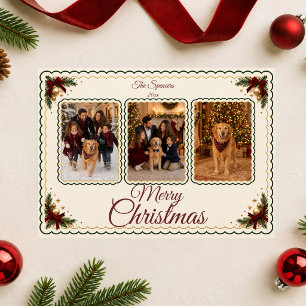 Elegant Scalloped Christmas Family Photo Collage Holiday Card