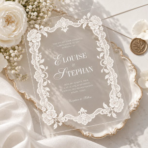 Elegant Scalloped Edge White Lace Wedding Acrylic Invitations