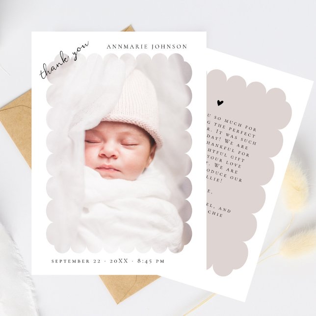 Elegant Scalloped Photo Custom Baby Shower  Thank You Card (Creator Uploaded)