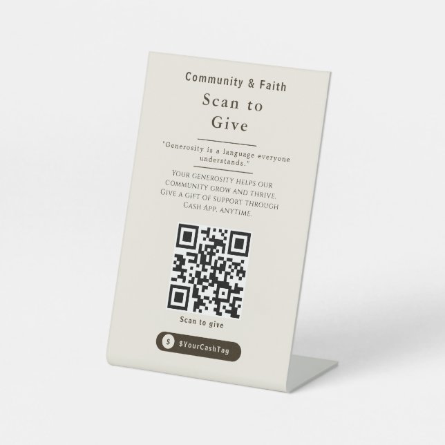 Elegant Scan to Tip QR Code Sign | Cash App Tips (Front)