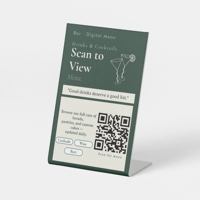 Elegant Scan to View Menu QR Code Sign  (Front)