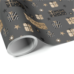 Elegant Scandi Christmas Gold & Black Wrapping  Paper
