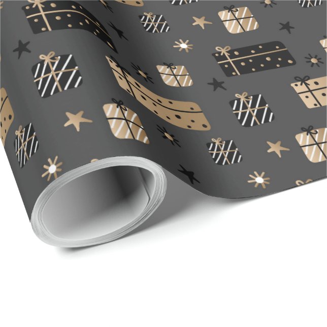 Elegant Scandi Christmas Gold & Black Wrapping  Wrapping Paper (Roll Corner)
