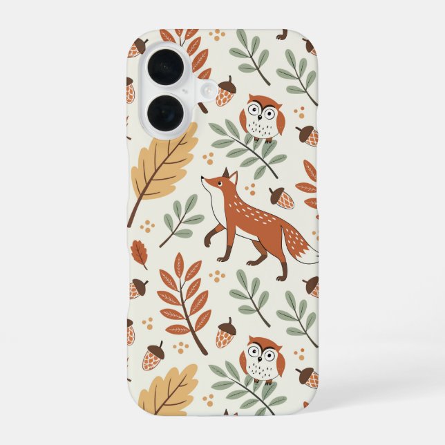 Elegant Scandinavian Fall Pattern iPhone 16 Case (Back)