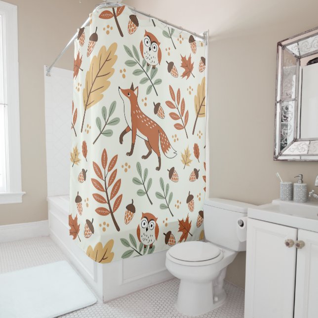 Elegant Scandinavian Fall Pattern Shower Curtain (In Situ)