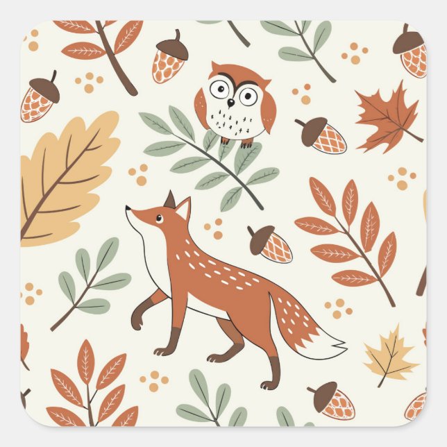 Elegant Scandinavian Fall Pattern Square Sticker (Front)