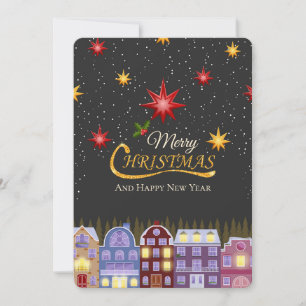 Elegant Scandinavian Houses Merry Christmas Holiday Card